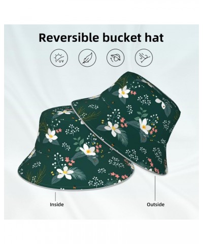 Floral Pattern Print Reversible Reflective Bucket Hat,Packable Travel Hat Beach Fishing Hat Black $11.98 Bucket Hats