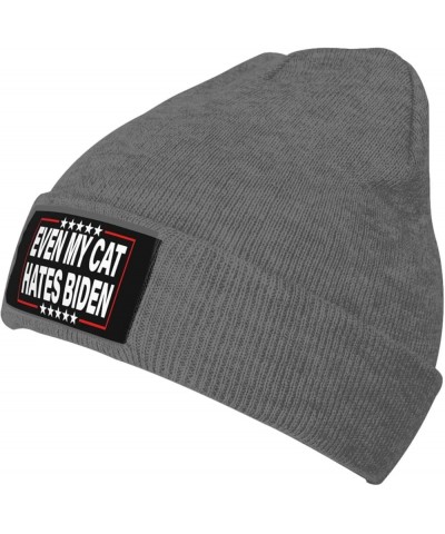 Even My Cat Hates Biden - Anti Biden Beanie Hat Men Winter Knit Hat Women Slouchy Skull Cap Hedging Hat Black Deep Heather $1...