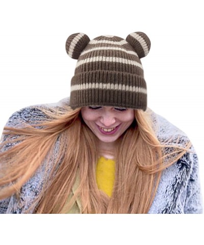 for Women Lined Cable Knitted Winter Warm Hat Slouch Cap Adult Wool Khaki $8.14 Skullies & Beanies