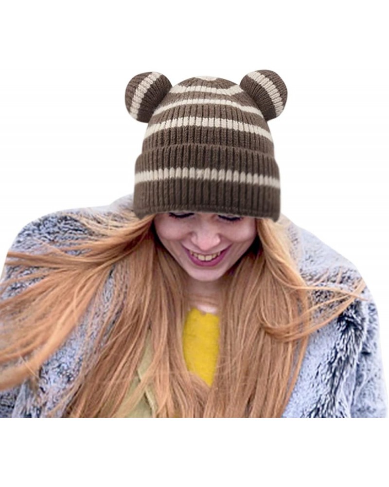 for Women Lined Cable Knitted Winter Warm Hat Slouch Cap Adult Wool Khaki $8.14 Skullies & Beanies