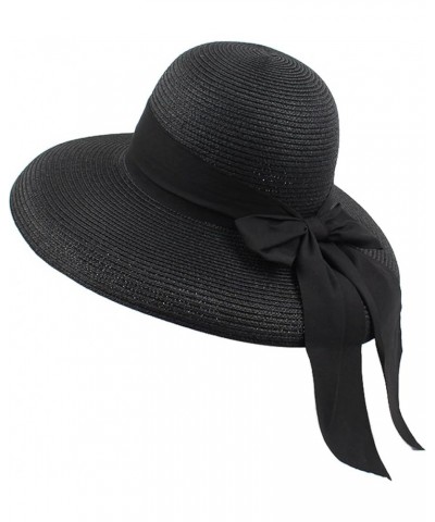 Panama Hat Sun Hats for Women Men Wide Brim Fedora Hat UV UPF 50+ Foldable Packable Summer Straw Beach Hat D1-black $10.25 Su...