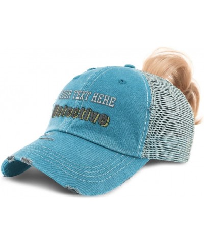 Custom Womens Ponytail Cap Detective Records Cotton Suspects Distressed Trucker Hat Turquoise Personalized Text Here $17.99 B...