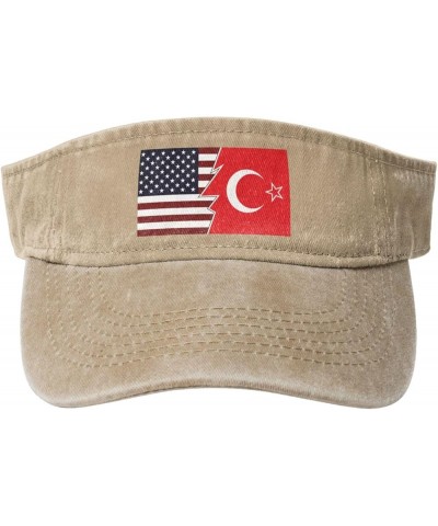 Torn Style Us and Hatay Flags Sun Visor Hats for Women Men Sun Hat Vintage Golf Hat Adjustable Baseball Cap Natural $11.64 Vi...