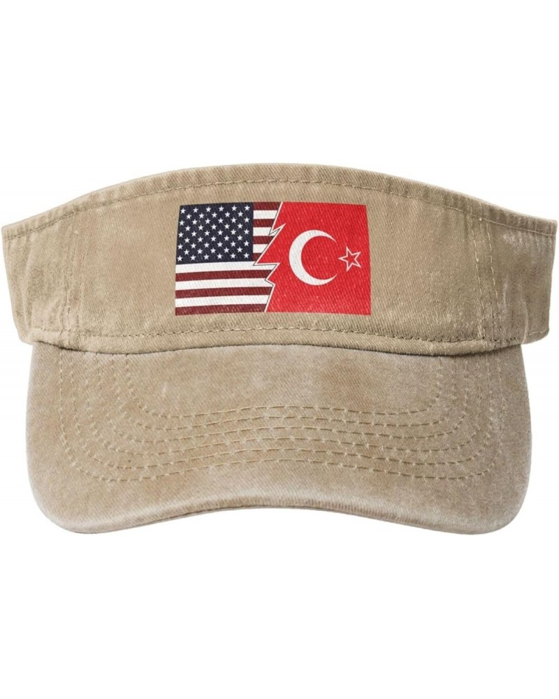 Torn Style Us and Hatay Flags Sun Visor Hats for Women Men Sun Hat Vintage Golf Hat Adjustable Baseball Cap Natural $11.64 Vi...