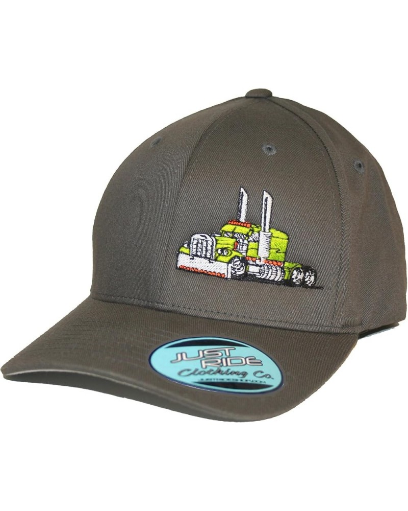 Trucker Hat Big Rig Tractor Semi Fitted Curved Bill Cap Truck Driver Grey Hat Neon Yellow Truck $21.66 Baseball Caps