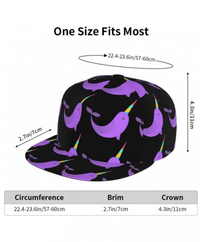 Unisex Adjustable Flat Brim Cap Cartoon-Narwhal-Print Baseball Cap Cool Snapback Hat for Men Women Black $13.22 Baseball Caps