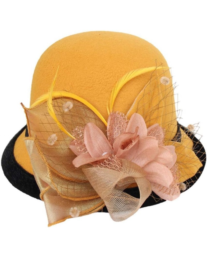 Fascinator Hats for Women Organza Church Vintage Derby Hats Flower Tea Party Wedding Bucket Hat Summer Beach Sun Hat A02-yell...