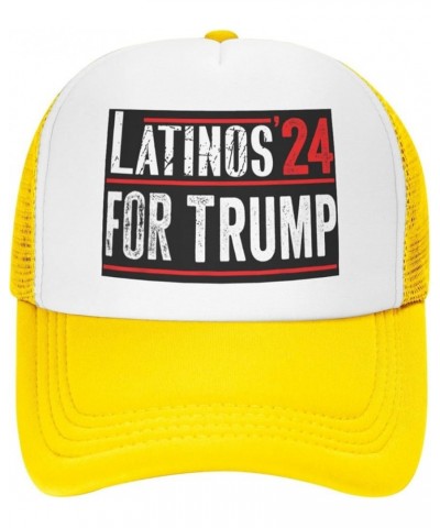 Latinos for Trump 2024 Mesh Trucker Hat Women Baseball Cap Men Golf Dad Hat Adjustable Snapback Hat Cowboy Hat Black Yellow $...