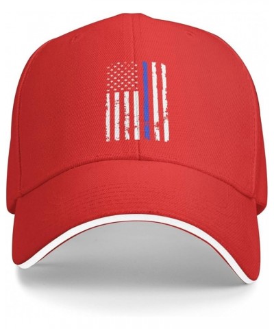 Patriotic Day Thin Blue Line Design Baseball Cap Sandwich Brim Hats for Men Women Adjustable Caps Red $10.33 Baseball Caps