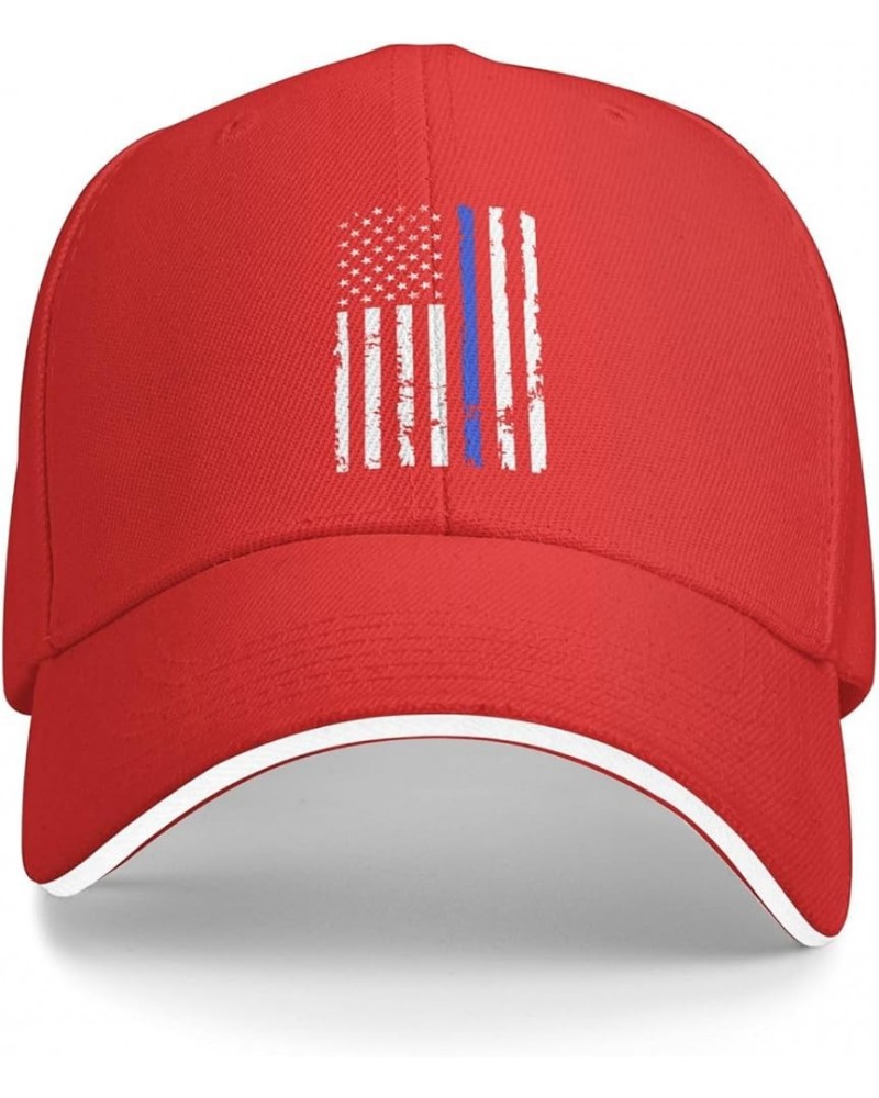 Patriotic Day Thin Blue Line Design Baseball Cap Sandwich Brim Hats for Men Women Adjustable Caps Red $10.33 Baseball Caps