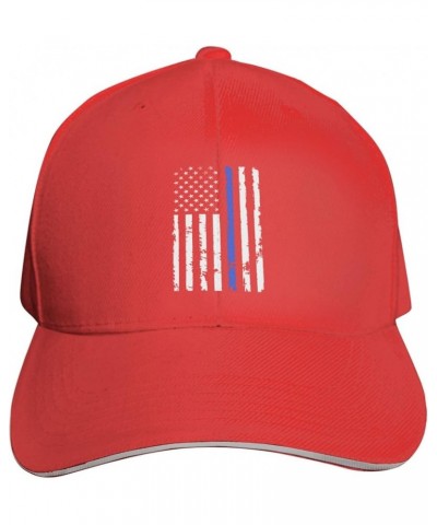 Patriotic Day Thin Blue Line Design Baseball Cap Sandwich Brim Hats for Men Women Adjustable Caps Red $10.33 Baseball Caps