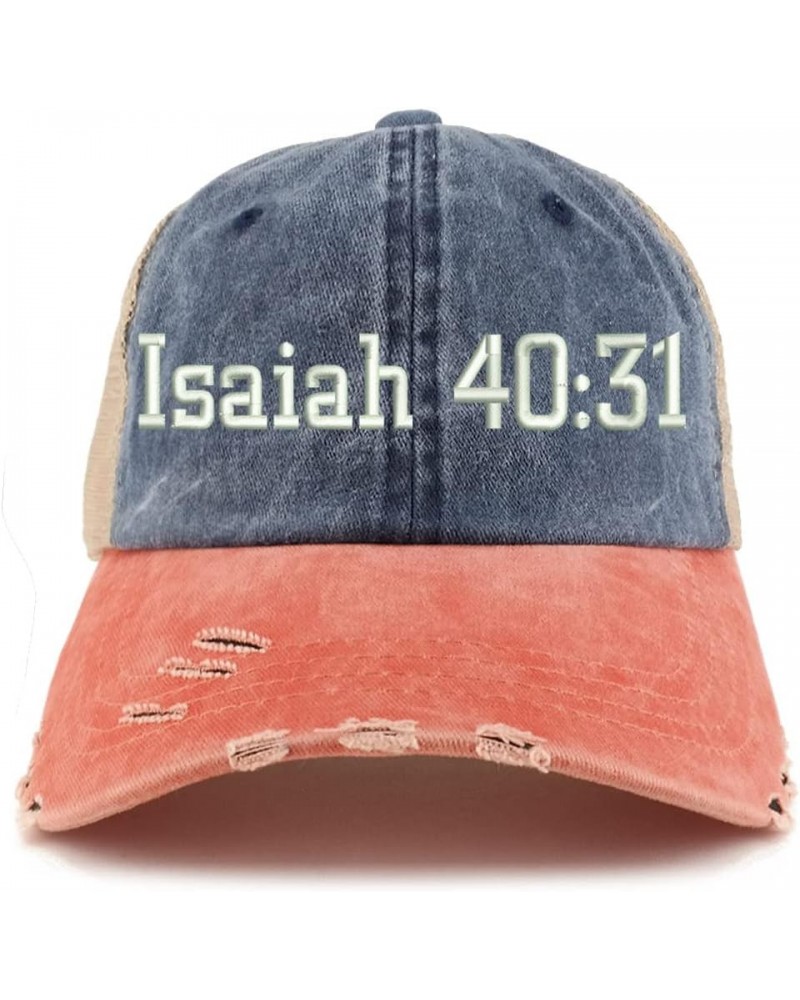 Isaiah 40:31 Frayed Bill Trucker Mesh Back Cap Navy Orange $14.74 Baseball Caps