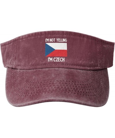 I'm Not Yelling I'm Czech Sport Sun Visor Hats Cotton Ball Caps Empty Top Baseball Sun Cap for Men Women,Black Red $12.14 Visors