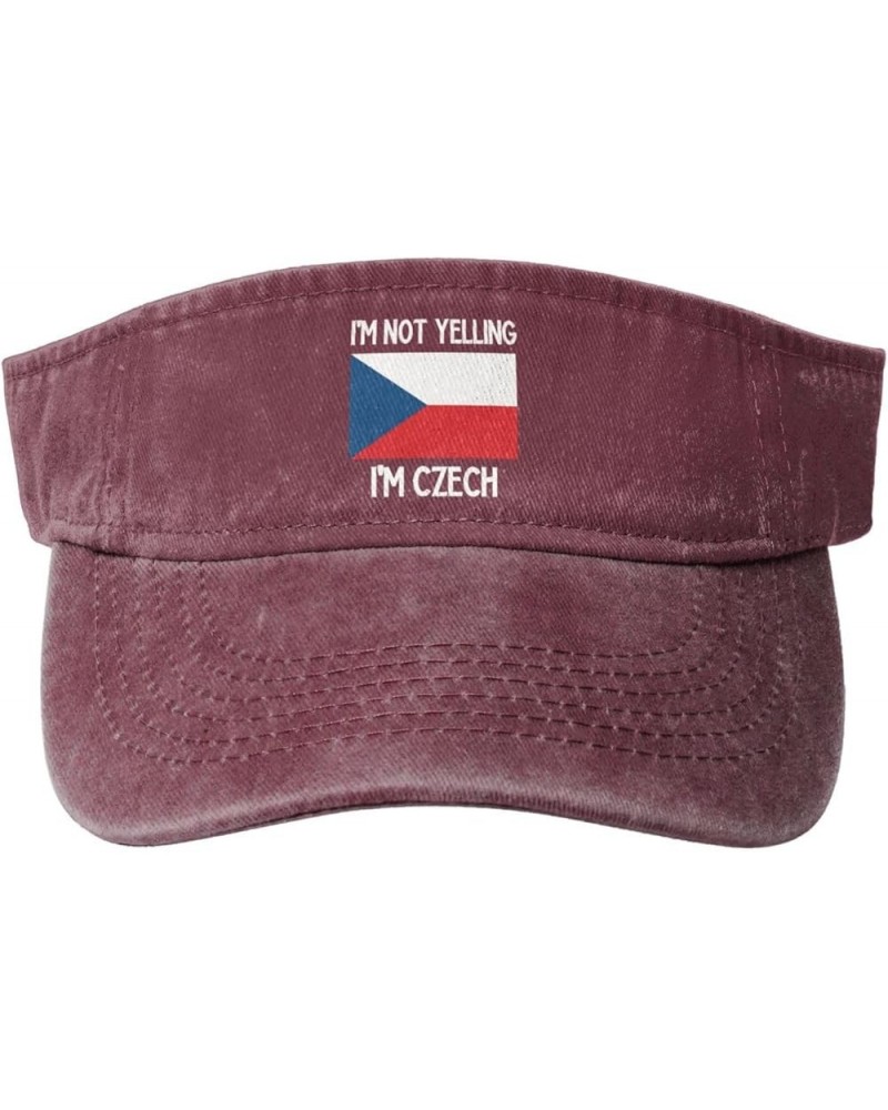 I'm Not Yelling I'm Czech Sport Sun Visor Hats Cotton Ball Caps Empty Top Baseball Sun Cap for Men Women,Black Red $12.14 Visors