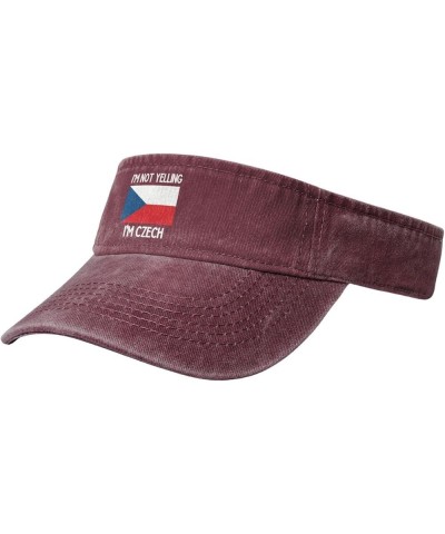 I'm Not Yelling I'm Czech Sport Sun Visor Hats Cotton Ball Caps Empty Top Baseball Sun Cap for Men Women,Black Red $12.14 Visors