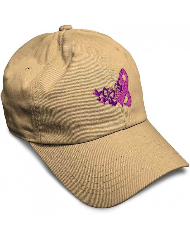 Soft Baseball Cap Cancer Pink Ribbon Butterfly Embroidery Love Cotton Embroidered Dad Hats for Men & Women Khaki Design Only ...