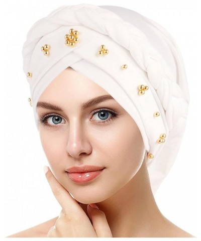 LIXIAO Turban for Women Muslim Ruffle Chemo Beanie Light Comfy Headscarf Cap Lovely Breathable Wrap Stretch Head Covers White...