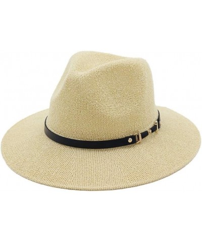 Unisex Panama Hat with Black Band Straw Hat for Men Women Classical Jazz Cap Wide Brim Fedora Summer Sun Beach Cap (Color : W...