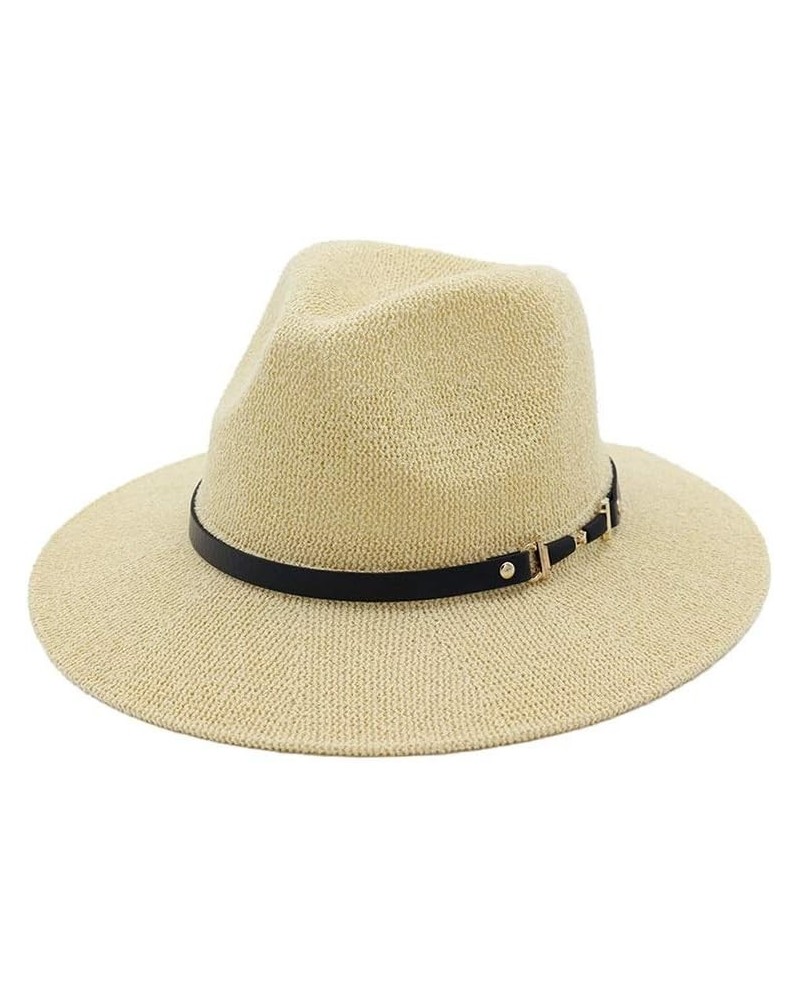 Unisex Panama Hat with Black Band Straw Hat for Men Women Classical Jazz Cap Wide Brim Fedora Summer Sun Beach Cap (Color : W...