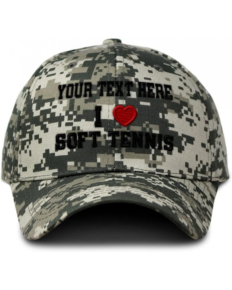 Custom Camo Baseball Cap I (Love) Soft Tennis Red Heart Sports Lovers Cotton Pixel Camo Personalized Text Here $15.29 Basebal...