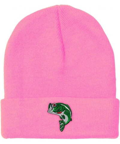 Custom Beanies for Men Fish Sea Bass Embroidery Bass Winter Hats for Women Acrylic Skull Cap 1 Size Soft Pink Design Only $13...