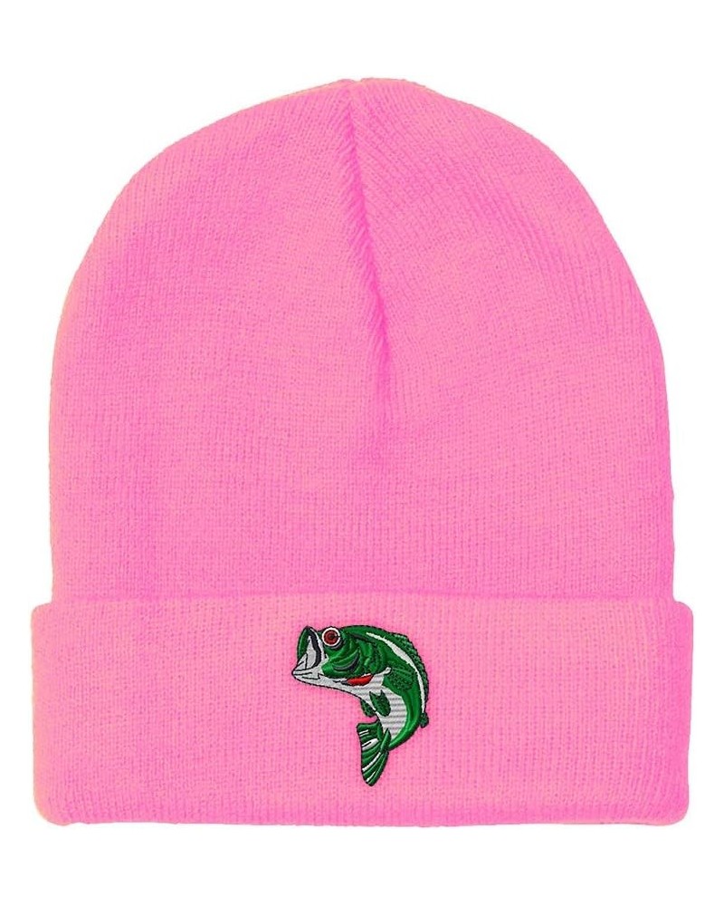 Custom Beanies for Men Fish Sea Bass Embroidery Bass Winter Hats for Women Acrylic Skull Cap 1 Size Soft Pink Design Only $13...