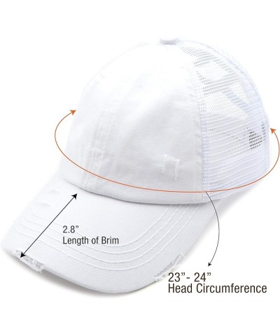 Exclusives Washed Distressed Cotton Denim Criss-Cross Ponytail Hat Baseball Cap Bundle Hair Tie (BT-780) White $12.87 Basebal...