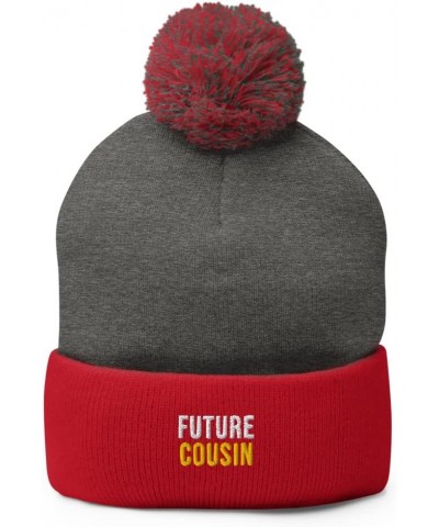 Future Cousin Hat (Embroidered Pom-Pom Beanie) Cousin Apparel Dark Heather Grey/ Red $15.99 Skullies & Beanies