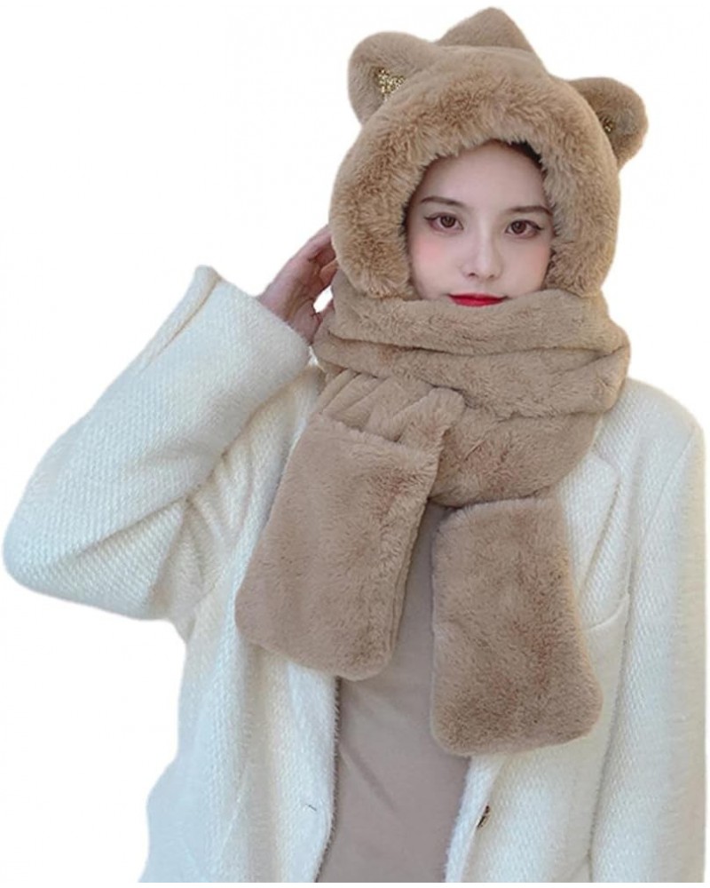 Women Winter Knitted Hat and Scarf Set USB Electric Heated Wrap Plush Ear Warmers Scarf Hat and Gloves Earmuffs Set Coffee $1...