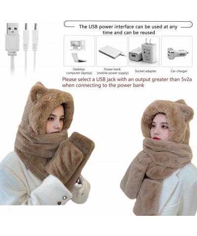 Women Winter Knitted Hat and Scarf Set USB Electric Heated Wrap Plush Ear Warmers Scarf Hat and Gloves Earmuffs Set Coffee $1...