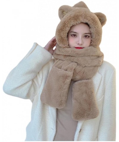 Women Winter Knitted Hat and Scarf Set USB Electric Heated Wrap Plush Ear Warmers Scarf Hat and Gloves Earmuffs Set Coffee $1...