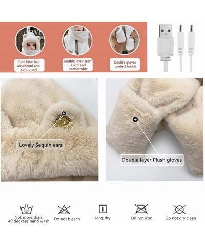 Women Winter Knitted Hat and Scarf Set USB Electric Heated Wrap Plush Ear Warmers Scarf Hat and Gloves Earmuffs Set Coffee $1...