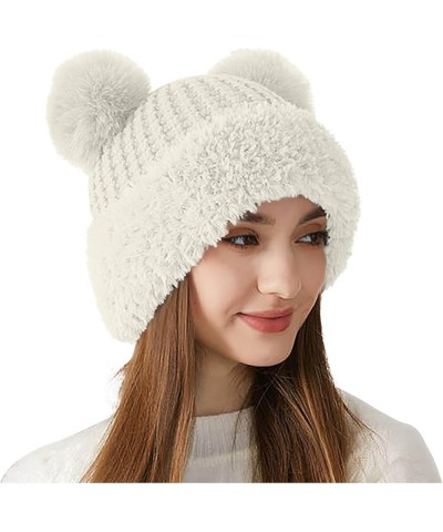 Cute Double Pompom Beanies for Women Men Stretch Slouchy Knitted Hats Thick Warm Outdoor Skiing Skull Cap 01 White $9.01 Skul...