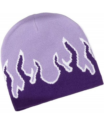 Flame Beanie Fire Knit Ski Hat Punk Skull Cap Flame Skullies Light Purple $7.79 Skullies & Beanies