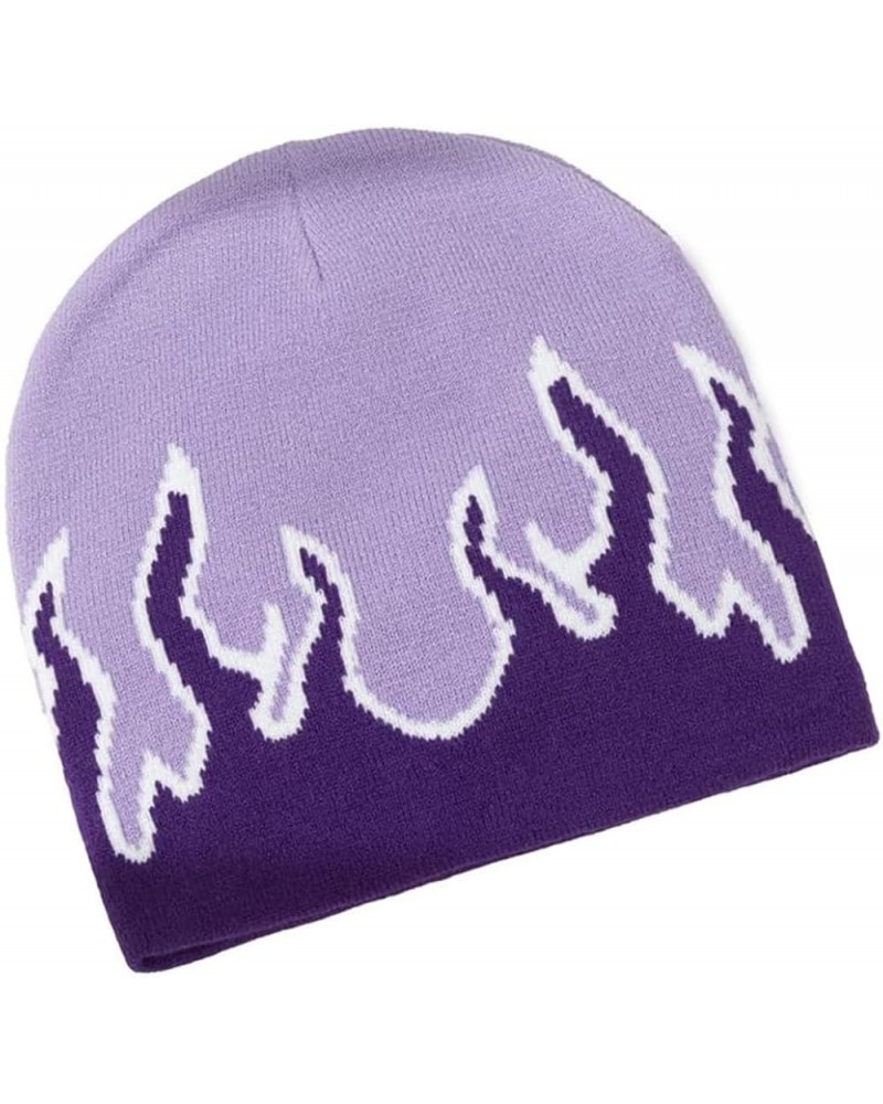 Flame Beanie Fire Knit Ski Hat Punk Skull Cap Flame Skullies Light Purple $7.79 Skullies & Beanies