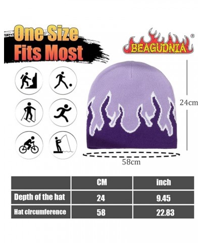 Flame Beanie Fire Knit Ski Hat Punk Skull Cap Flame Skullies Light Purple $7.79 Skullies & Beanies