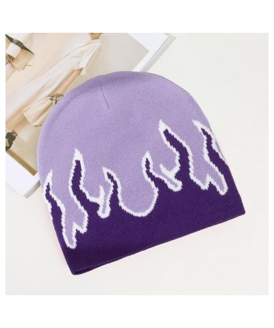 Flame Beanie Fire Knit Ski Hat Punk Skull Cap Flame Skullies Light Purple $7.79 Skullies & Beanies