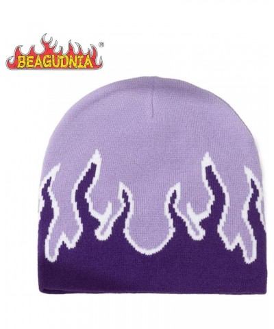 Flame Beanie Fire Knit Ski Hat Punk Skull Cap Flame Skullies Light Purple $7.79 Skullies & Beanies