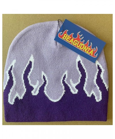 Flame Beanie Fire Knit Ski Hat Punk Skull Cap Flame Skullies Light Purple $7.79 Skullies & Beanies