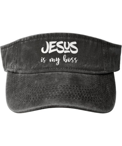 Jesus is My Boss Sport Sun Visor Hats Cotton Ball Caps Empty Top Baseball Sun Cap for Men Women,Black Black $9.53 Visors