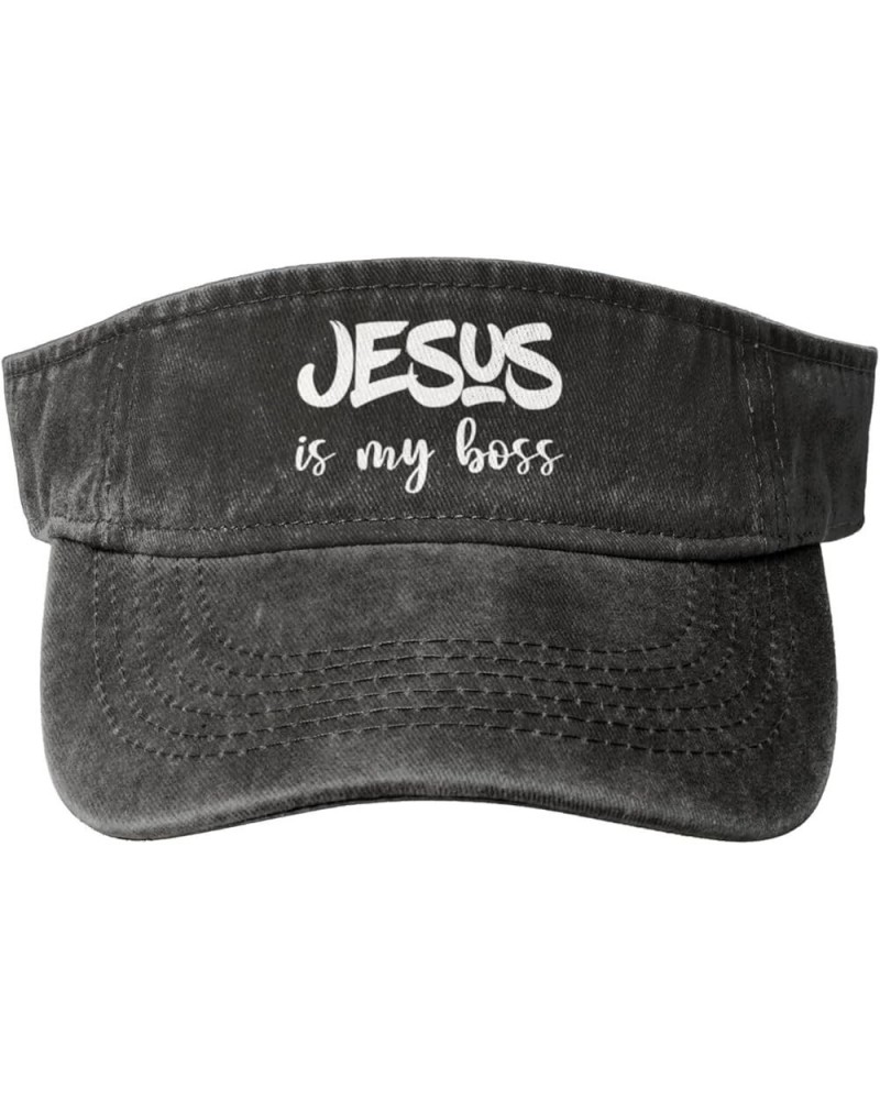 Jesus is My Boss Sport Sun Visor Hats Cotton Ball Caps Empty Top Baseball Sun Cap for Men Women,Black Black $9.53 Visors