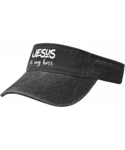 Jesus is My Boss Sport Sun Visor Hats Cotton Ball Caps Empty Top Baseball Sun Cap for Men Women,Black Black $9.53 Visors