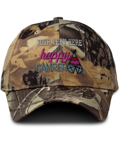 Custom Camo Baseball Cap Happy Camper Style C Hunting Dad Hats for Men & Women Forest Tree Khaki Personalized Text Here $16.3...