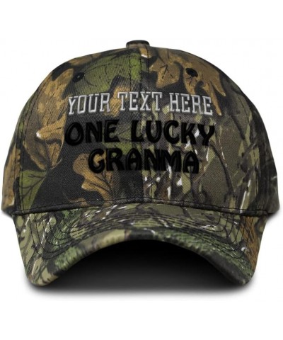 Custom Camo Baseball Cap 1 Lucky Granma Blessed Family C Cotton Forest Tree Green Personalized Text Here $18.55 Baseball Caps