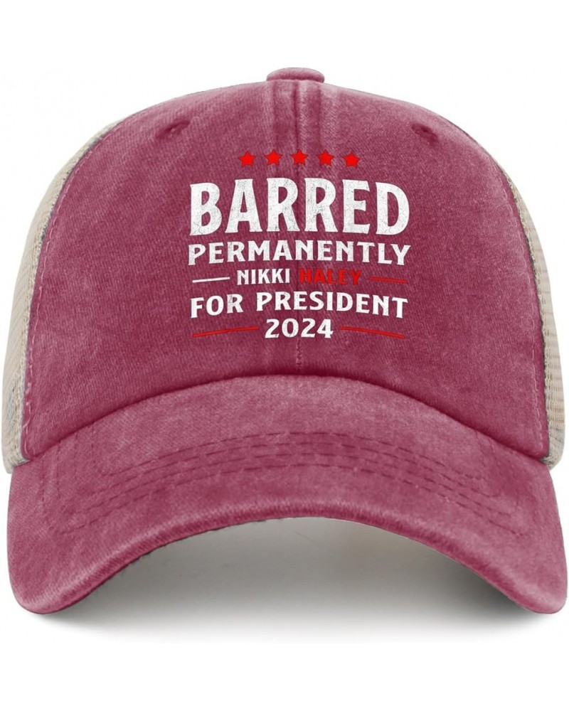 Barred Permanently Trump Nikki-Haley 2024 for President Hats for Men Camping Humor Trucker Women Black River Hat Deep Rose $1...