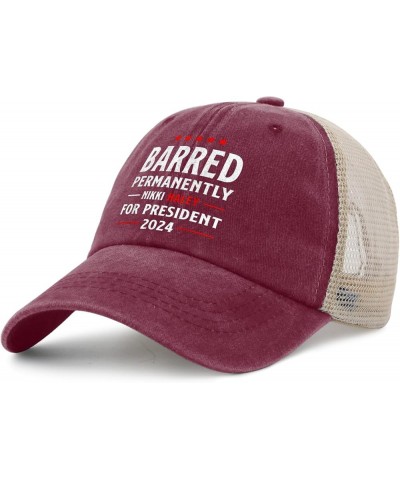 Barred Permanently Trump Nikki-Haley 2024 for President Hats for Men Camping Humor Trucker Women Black River Hat Deep Rose $1...