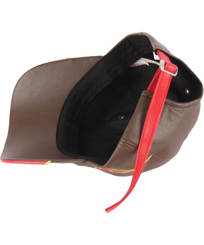 B210 Flame Effect Red Leather Long Strap Racing Biker Cap Baseball Hat Truckers Brown $18.54 Baseball Caps