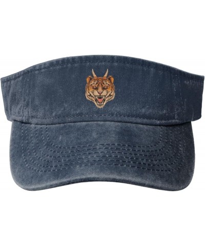 Tiger Head Smiling Three Eyes Sun Hat Sun Visor Hats for Women Men Baseball Cap Golf Hats Navy Blue $10.89 Visors