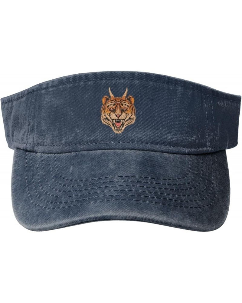 Tiger Head Smiling Three Eyes Sun Hat Sun Visor Hats for Women Men Baseball Cap Golf Hats Navy Blue $10.89 Visors