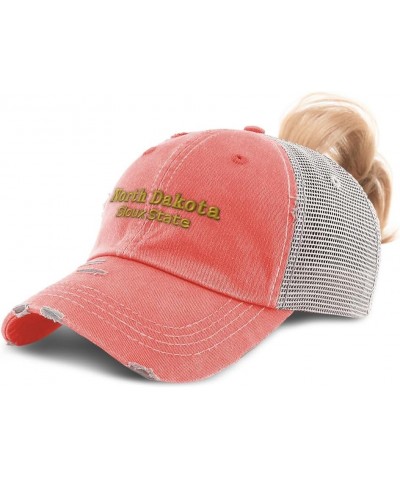 Womens Ponytail Cap North Dakota Sloux State Cotton Distressed Trucker Hats Coral $13.34 Baseball Caps